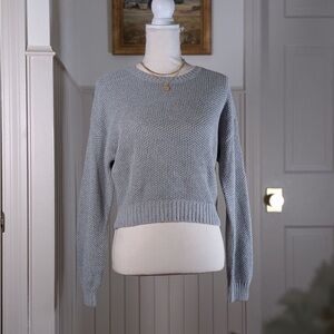 Hollister Grey Boxy Knit Cropped Sweater XS Textured Crewneck